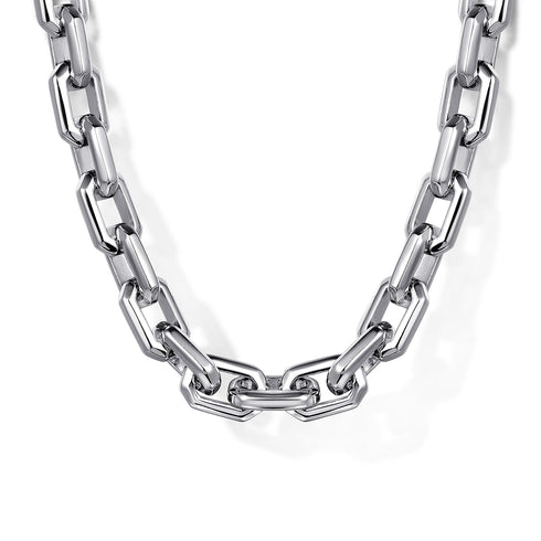 Classic 22 Inch Sterling Silver Faceted Men's Link Chain Necklace - 1