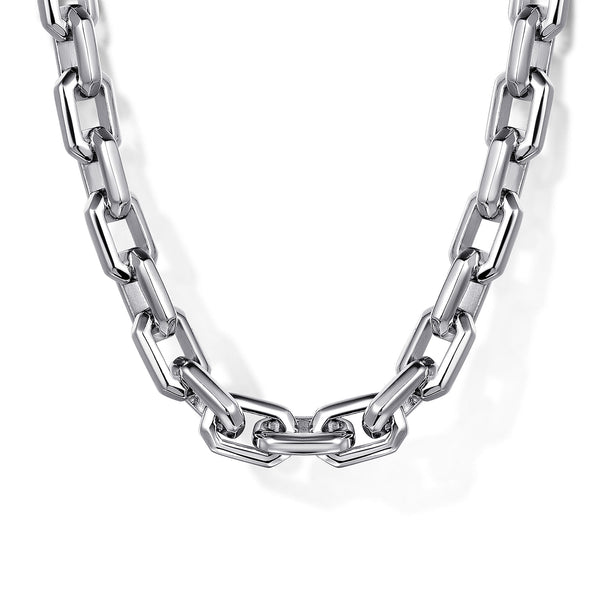 Classic 22 Inch Sterling Silver Faceted Men's Link Chain Necklace - 1