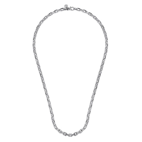 Classic 22 Inch Sterling Silver Faceted Men's Link Chain Necklace - 2