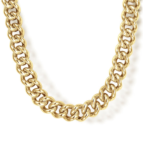 Classic 14K Yellow Gold Solid Cuban Link Chain Necklace 22 Inch - 1