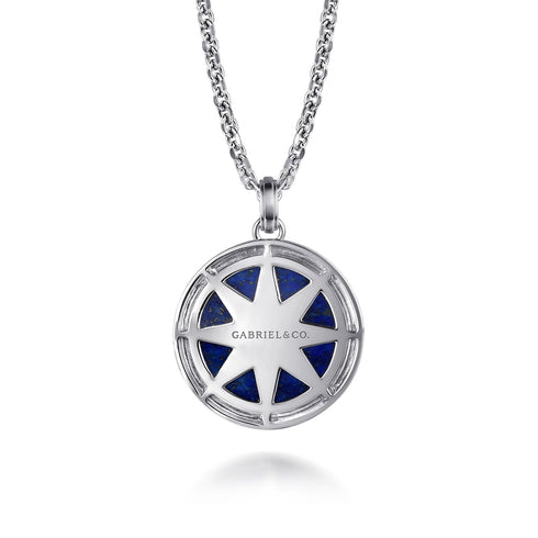 Diamond and Lapis Compass Pendant Necklace in Sterling Silver - 3