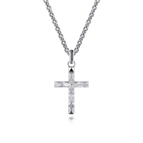 Faceted Cross Pendant Necklace in 925 Sterling Silver - 2