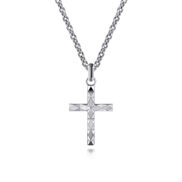 Faceted Cross Pendant Necklace in 925 Sterling Silver - 2