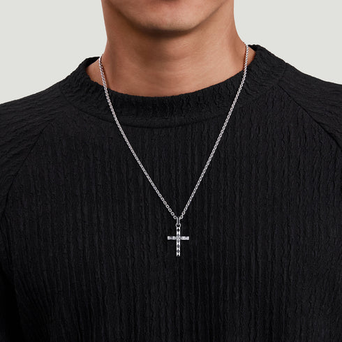 Faceted Cross Pendant Necklace in 925 Sterling Silver - 5
