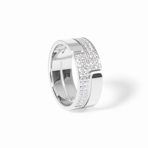 Seventies Medium Ring in 18K White Gold with Diamonds - 1