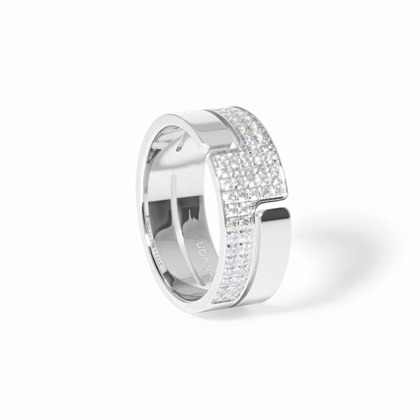 Seventies Medium Ring in 18K White Gold with Diamonds - 1