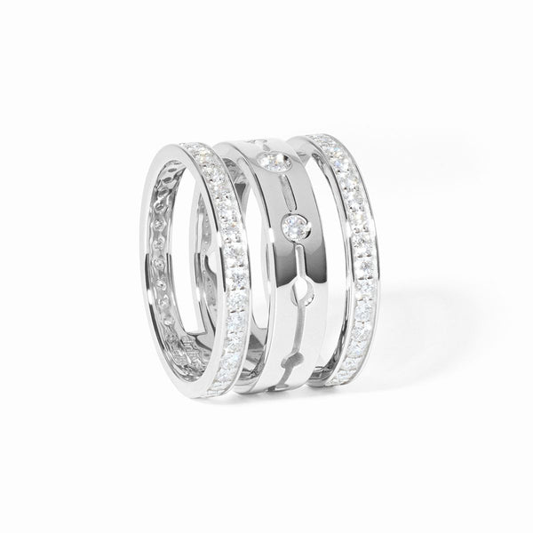 Pulse Paved 3 Rows Ring in 18K White Gold and Diamonds - 1