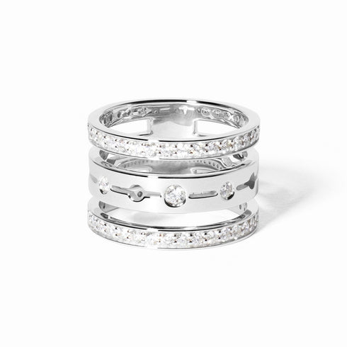 Pulse Paved 3 Rows Ring in 18K White Gold and Diamonds - 2