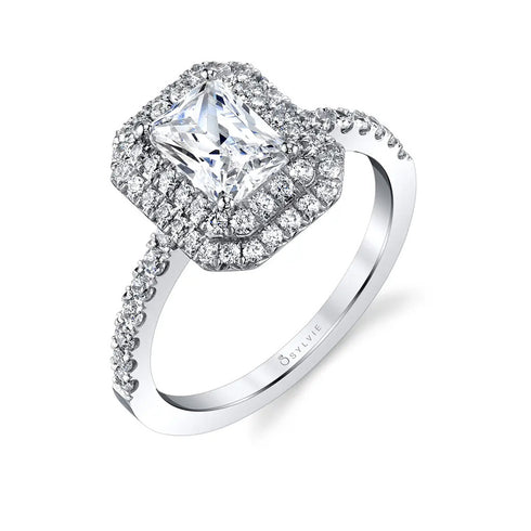 Emerald Cut Double Halo Engagement Ring - Claudia - 1