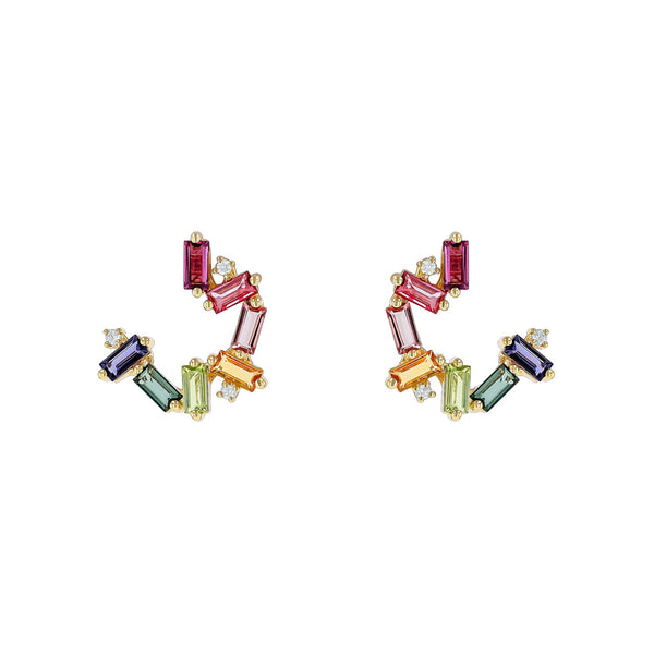 Amalfi Burst Rainbow Sideways Mini Hoops - 1