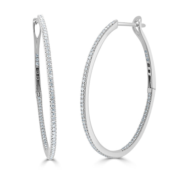 14k Gold & Diamond Oval-Shaped Hoop Earrings - 0.42ct - 1