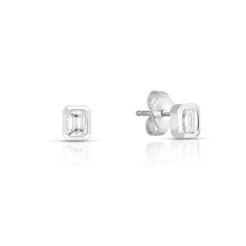 Gold Diamond Classic Emerald Cut Solitaire Earrings - 1