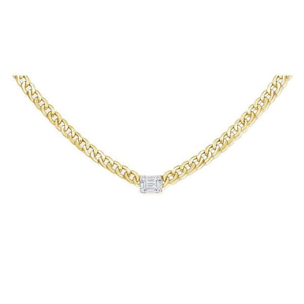 Baguettes And Round Diamond Link Necklace - 1