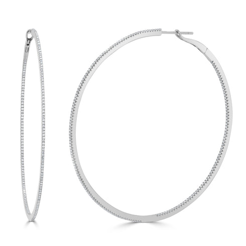 14k Gold & Diamond Skinny Hoop Earrings 2.5" - 1.00ct - 1