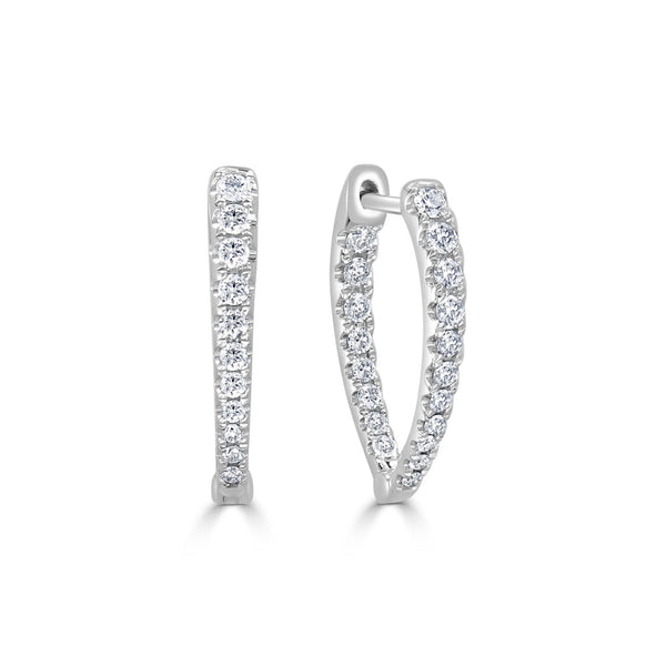 14k Gold & Diamond Point Hoop Earrings 3/4" - 0.46ct - 1