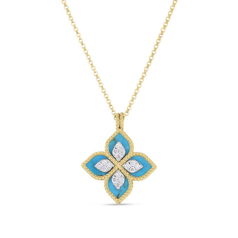 Venetian Princess Diamond and Turquoise Flower Necklace - 1