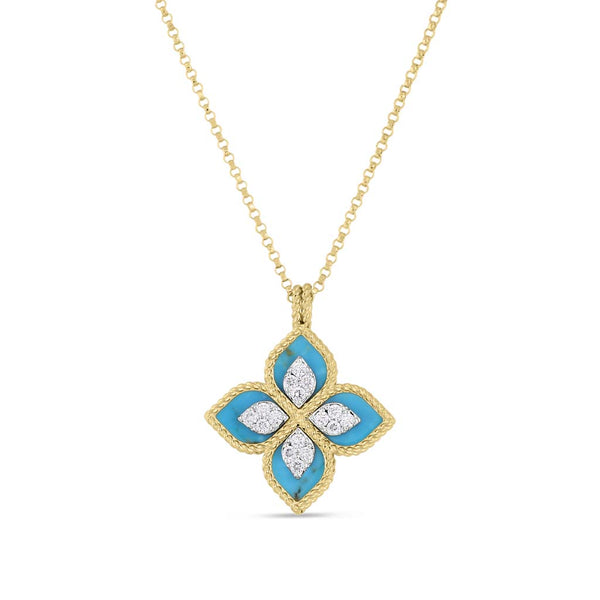 Venetian Princess Diamond and Turquoise Flower Necklace - 1
