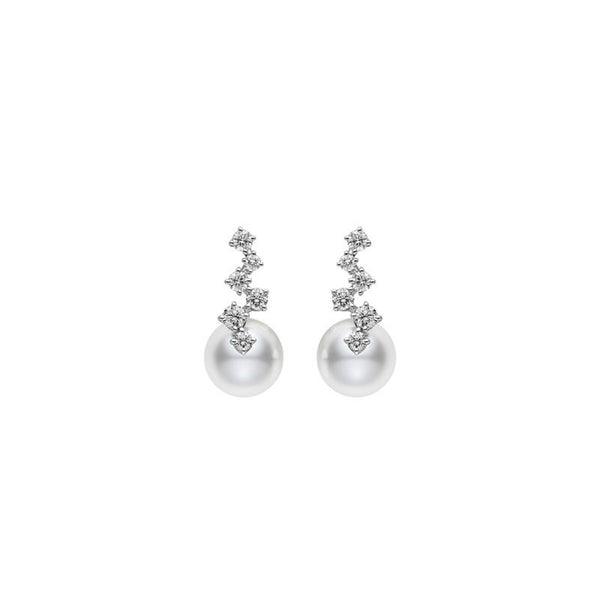 Akoya Cultured Pearl and Diamond Drop Earrings in 18K White Gold - 1