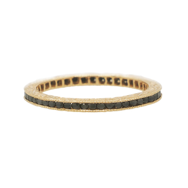 18K Gold Channel Black Diamond Stacking Ring - 1