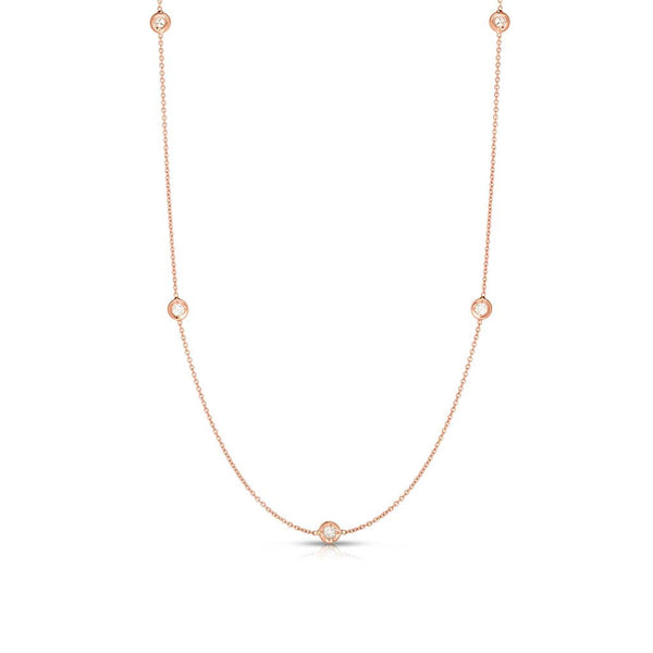 Roberto Coin 18K Rose Gold Diamond 5 Stone Station Necklace - 1