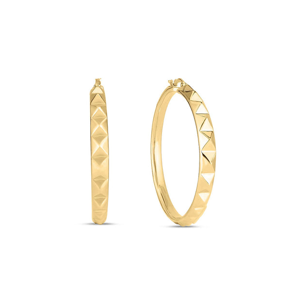 Designer Gold Pyramid Hoop Earrings - 1