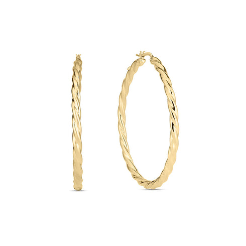 Designer Gold Twisted Hoop Earrings in 18K Yellow Gold - 1