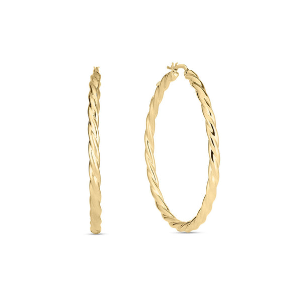 Designer Gold Twisted Hoop Earrings in 18K Yellow Gold - 1