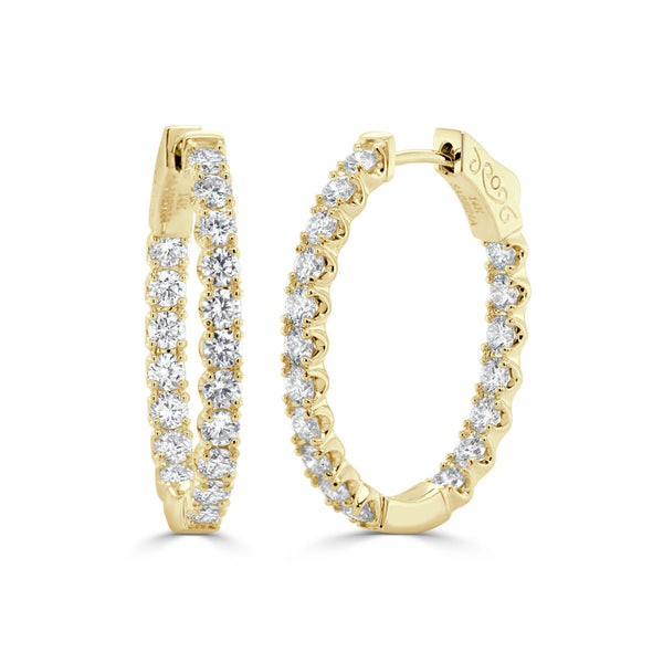 14K Gold Round Diamond Hoop Earrings - 2.90ct - 1