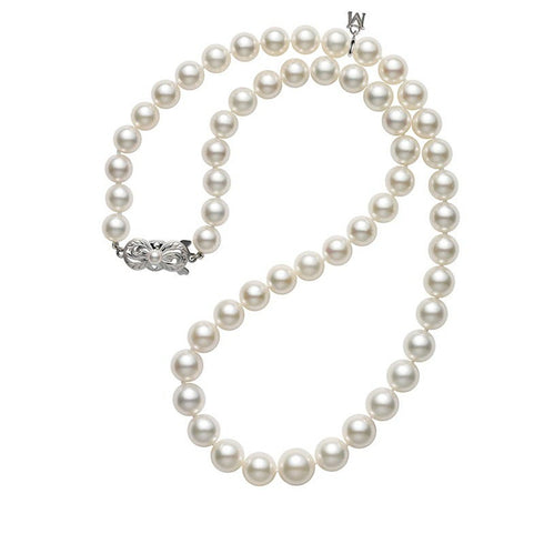 18 Inch Akoya Cultured 9x7mm Pearl Graduated Strand with 18K White Gold Clasp - 1