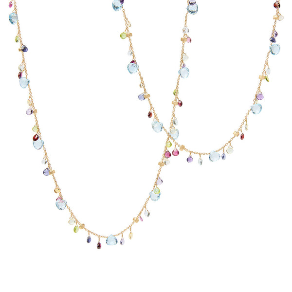 18K Yellow Gold Gemstone Necklace, Blue Topaz Accents 36" - 1
