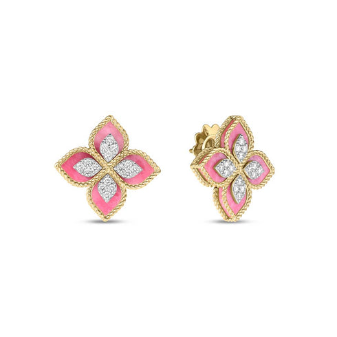 Venetian Princess Diamond & Rhodonite Flower Stud Earrings - 1