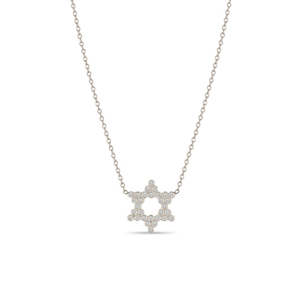 14k Small Diamond Bezel Star of David Necklace - 1