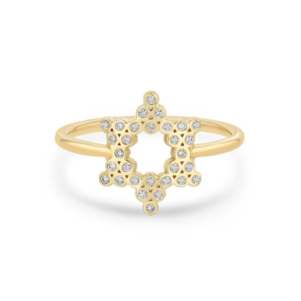 14k Small Diamond Bezel Star of David Ring - 1