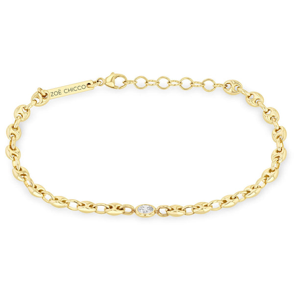 14k Floating Diamond Small Puffed Mariner Chain Bracelet - 1