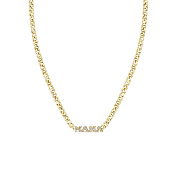 14k Itty Bitty Pavé Diamond MAMA Small Curb Chain Necklace - 1