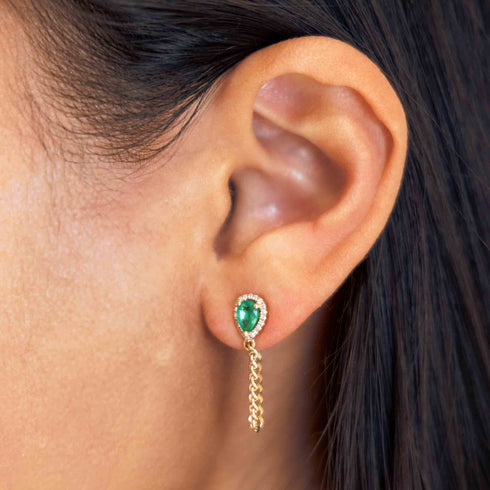 14K Gold Emerald & Diamond Dangle Earrings - 2
