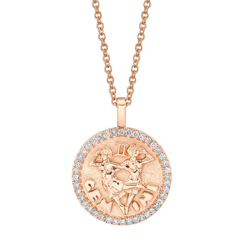 Capricorn Zodiac Coin Pendant with Diamond Frame in 18K Gold - 1
