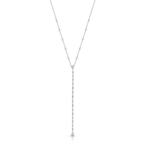 Pear Shape And Round Diamond Bezel Set Lariat Necklace - 1