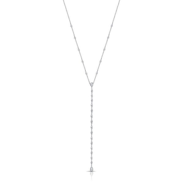 Pear Shape And Round Diamond Bezel Set Lariat Necklace - 1