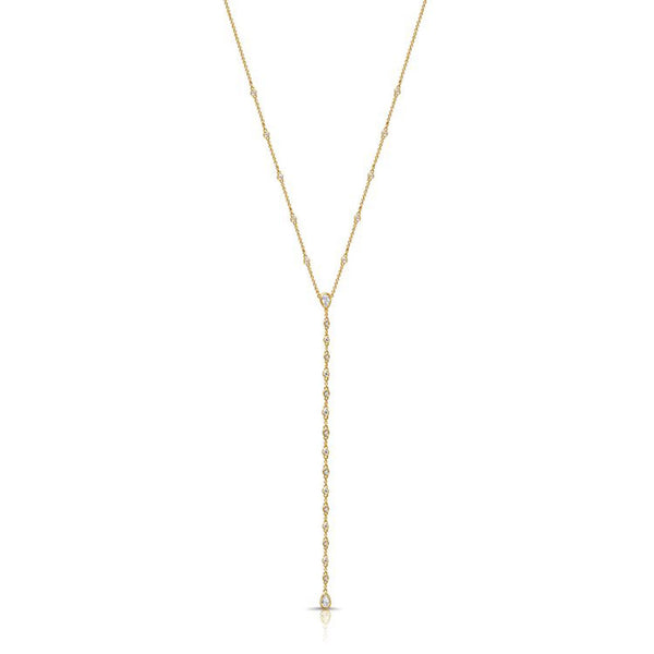 Pear Shape And Round Diamond Bezel Set Lariat Necklace - 1