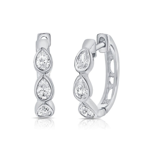 Pear Shape Diamond Bezel Huggie Earrings - 1