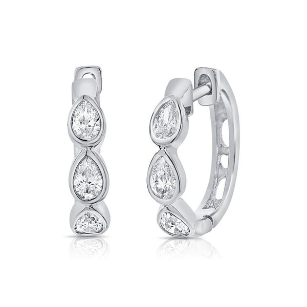 Pear Shape Diamond Bezel Huggie Earrings - 1