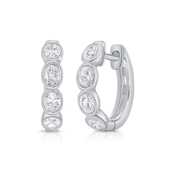 Oval Shape Diamond Bezel Huggie Earrings - 1