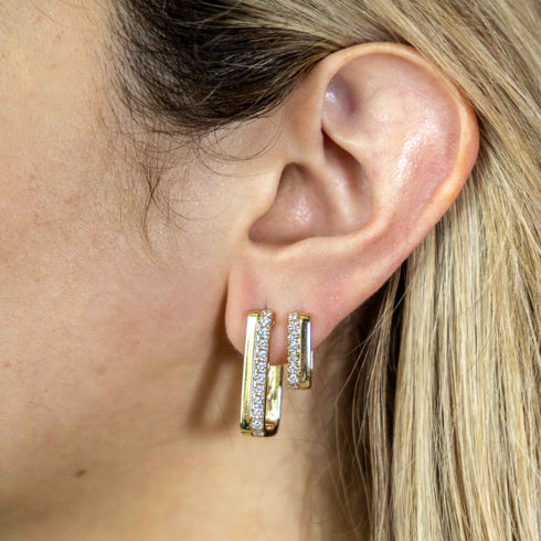 Yellow Gold Square Huggies With 0.38ctw Pave Diamonds Earrings - 2