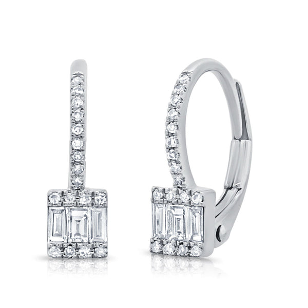 14k Gold & Baguette Diamond Dangle Hoop Earrings - 0.27ct - 1