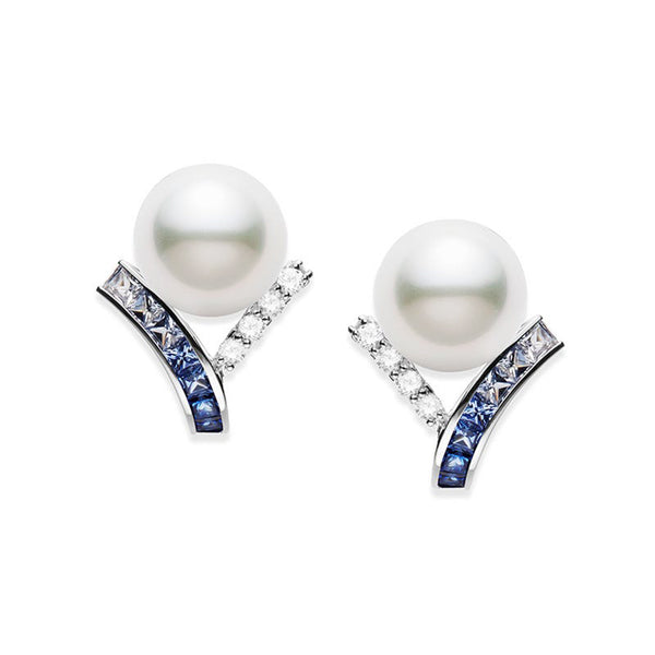 Mikimoto Ocean White South Sea Cultured Pearl and Sapphire Earrings - 1