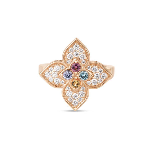 Venetian Princess Carnival Pave Diamond and Mixed Stones Large Flower Ring - 1