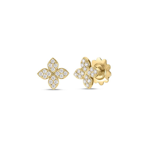 Roberto Coin Love in Verona Medium Pave Diamond Flower Stud Earrings - 1