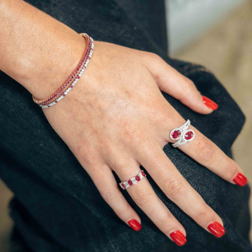 14K Gold Diamond & Ruby Alternating Flexible Bangle - 0.77ct - 2