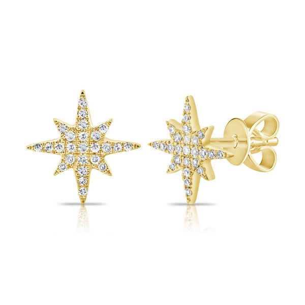 14k Gold & Diamond Star Stud Earrings - 0.12ct - 1